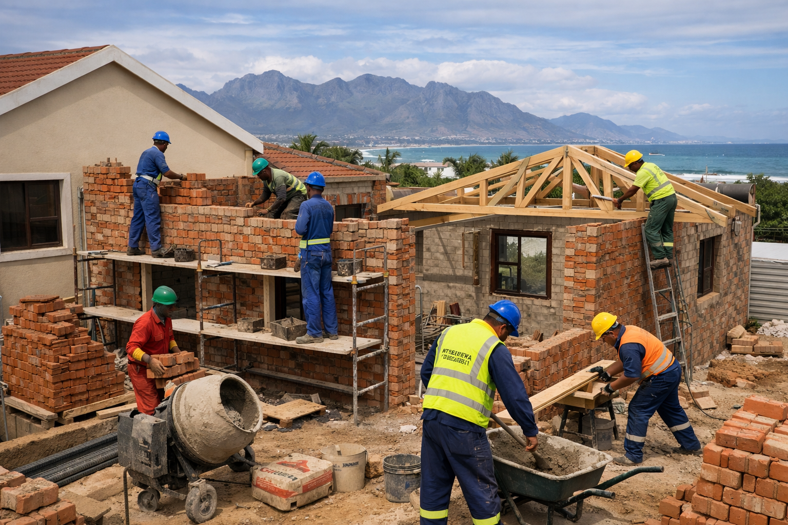 South African Construction Team Building House Extension